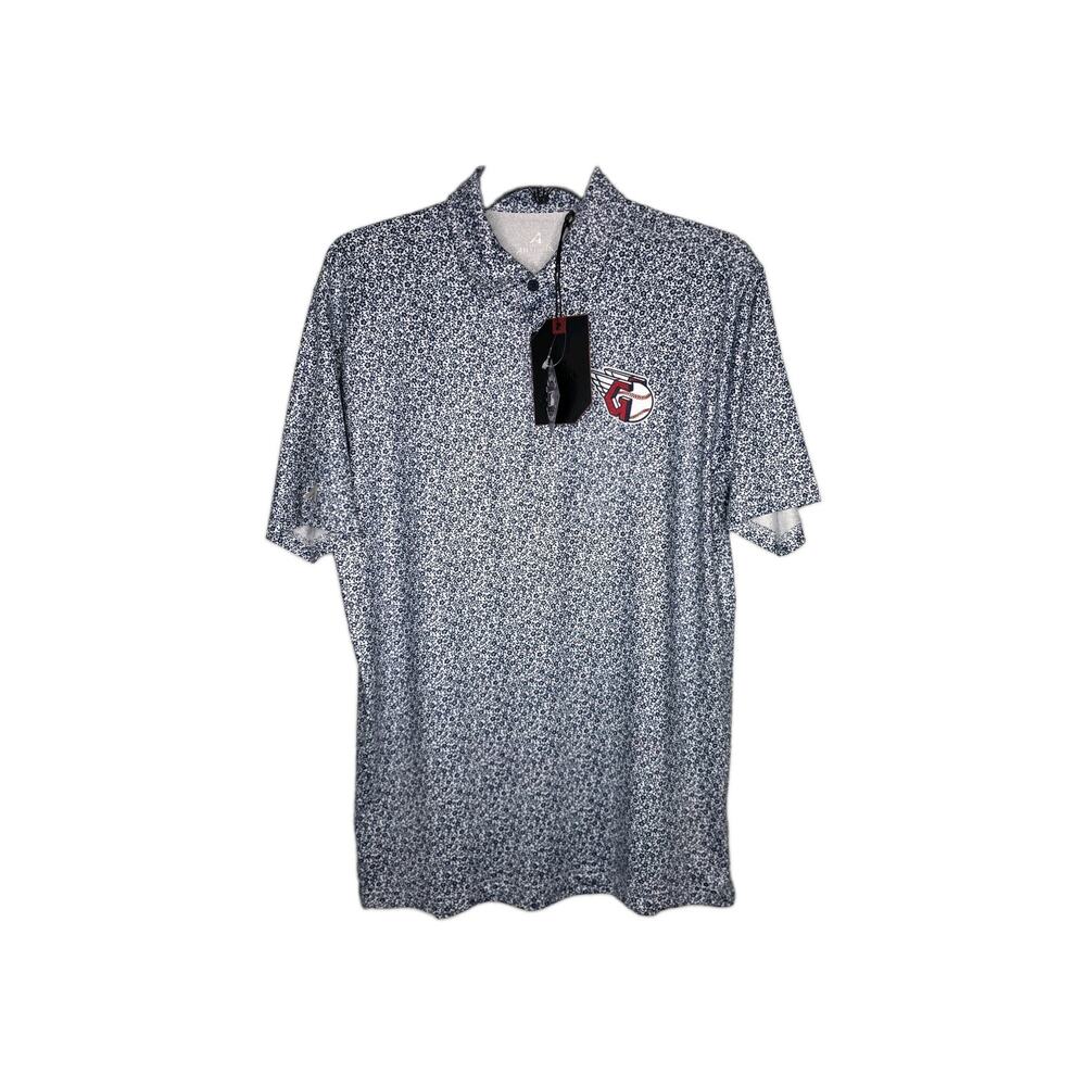 Antigua Mens Small Field Ditsy Polo White/Navy Floral Shirt Cleveland Guardians